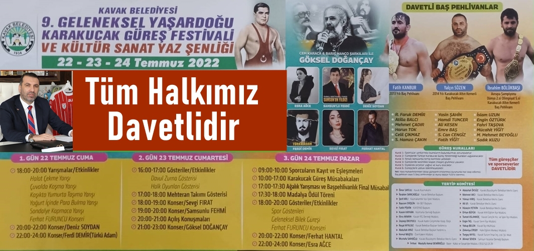 Kavak'ta Yaşar Doğu Karakucak Güreş Festivali ve Yaz Kültür Şenliği yapılacak