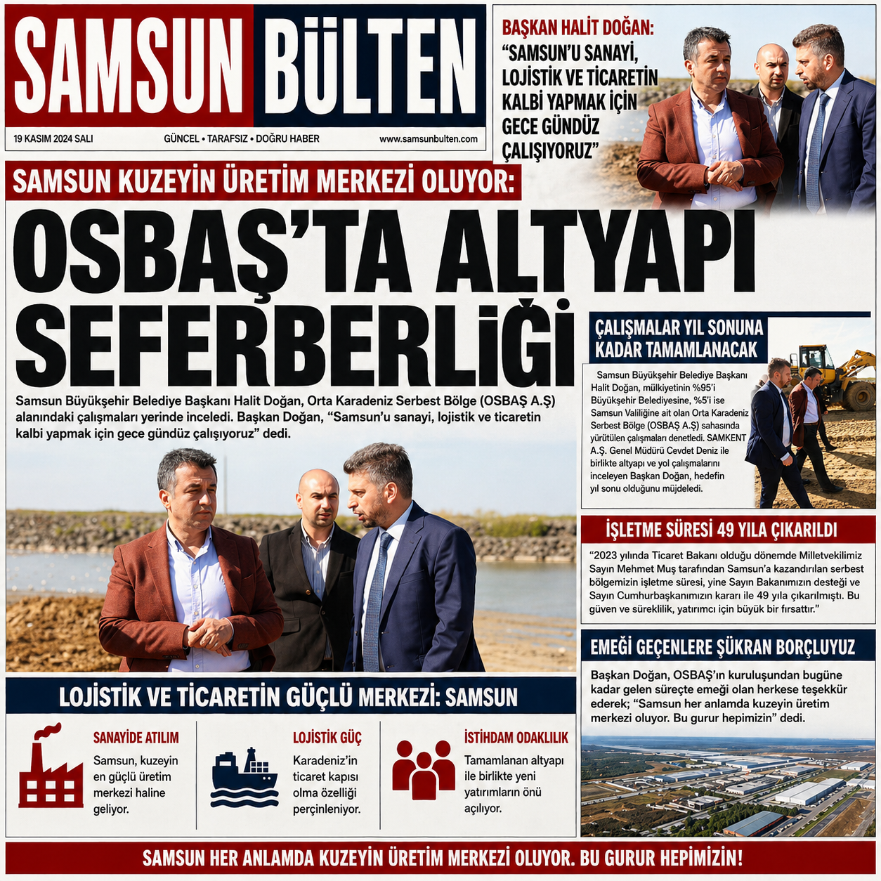 Başkan Doğan: Samsun'u sanayi, lojistik ve ticaretin kalbi yapmak için gece gündüz çalışıyoruz