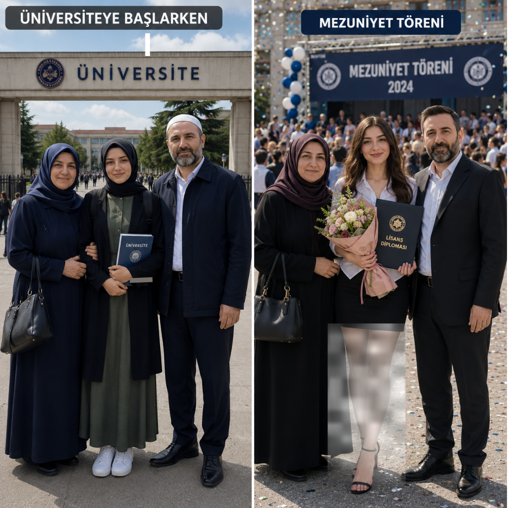Üniversiteye Başlarken Ayrı Mezun Olurken Ayrı Fotoğraf