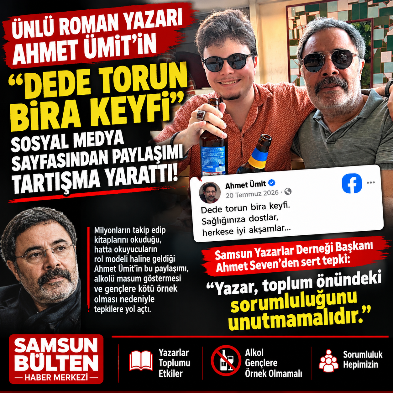 ÜNLÜ ROMAN YAZARI AHMET ÜMİT’İN 'DEDE TORUN BİRA KEYFİ' PAYLAŞIMI TARTIŞMA YARATTI!